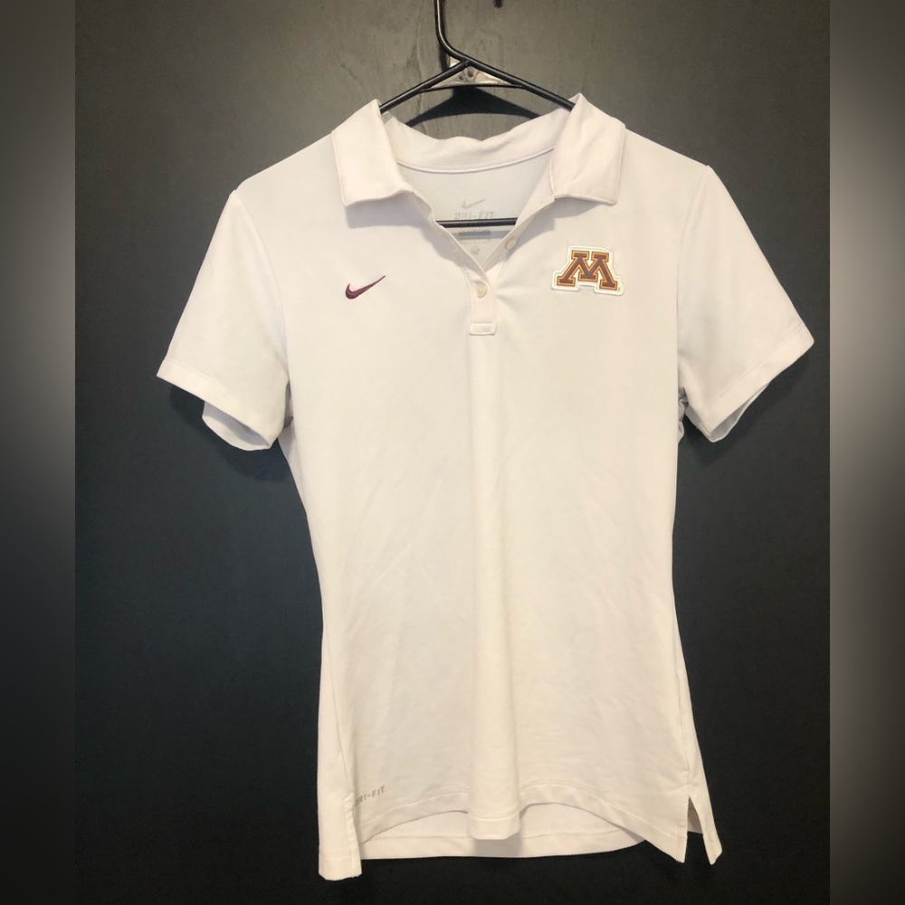 White Nike Dri-fit golf shirt.